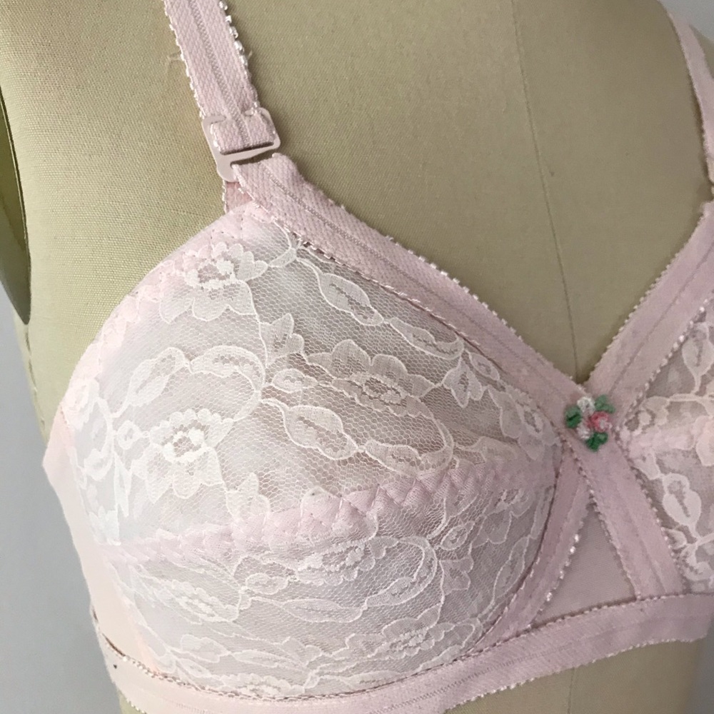 1960s Pink Lace Cone Bra Vintage Deep Scoop Back - Picture 4 of 7